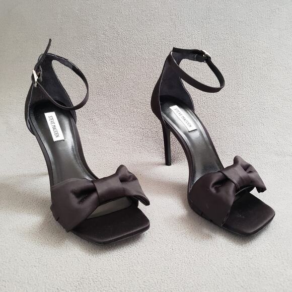 Steve Madden Trusty Sandal Heels in Black Size 10‎ SMAD-WZ1170 Black Tie Bow - Picture 1 of 13